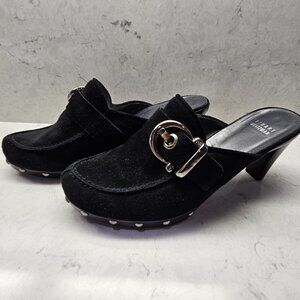 Stuart Weitzman Womens Mules Black Suede Leather Slip On Heels Shoes, size 9